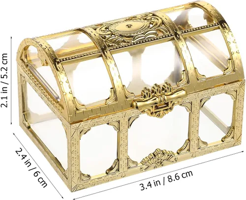 Vista 2 de Kisangel Cofre del tesoro pirata pequeño de plástico transparente textura de dibujo pirata caja del tesoro de cristal caja de joyería organizador