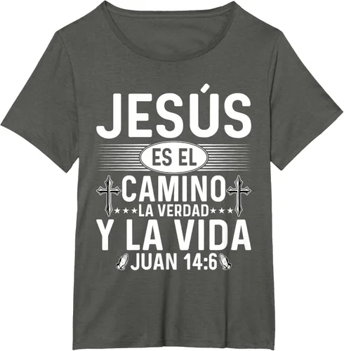 Vista 38 de Camisetas Cristianas en español Versículos Biblia Juan 14:6 Camiseta, Negro, S