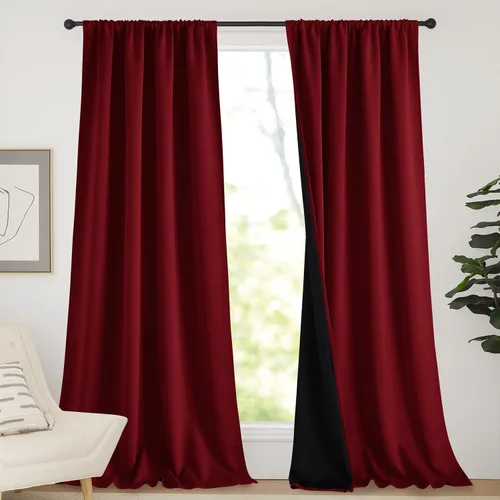 Vista 93 de NICETOWN Biscotti Beige 100% Cortinas opacas de 45" de largo para cocina, bolsillo con varilla para sótano completamente opaco, cortinas térmicas