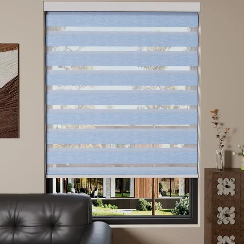 Vista 54 de MYshade Persianas enrollables de cebra opacas (85 %) con cordón para ventanas interiores, persianas de doble capa beige para dormitorio, baño, sala