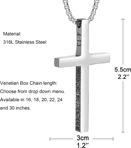 Vista 4 de Collar con dije de cruz cristiana para hombre de acero inoxidable chapado en oro o plata o negro religioso y minimalista para joyería de bautismo