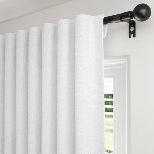Vista 17 de Rinwoc - Cortinas 100% opacas para dormitorio, cortinas con aislamiento térmico de 1.6 m de longitud, 2 paneles, lino texturizado de estilo granja