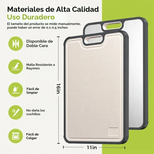 Vista 5 de Tabla de cortar de titanio para cocina, tabla de cortar de doble cara de grado alimenticio, titanio puro y paja de trigo PP, apta para lavavajillas