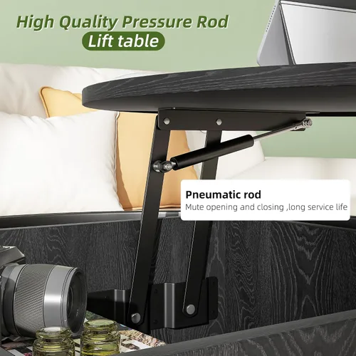 Vista 4 de HOJINLINERO Mesa de centro redonda elevable, con compartimento oculto de almacenamiento, decoración de mesa de centro de madera de granja