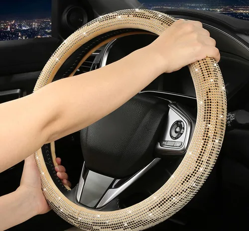 Vista 2 de Bling Bling - Funda para volante con diamantes de imitación brillantes para niñas, ajuste universal de 14.5 pulgadas, C-beige beige (C-beige)