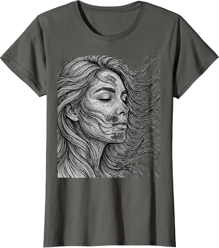 Vista 10 de Wild Hair in the Breeze Illustration T-Shirt Pink
