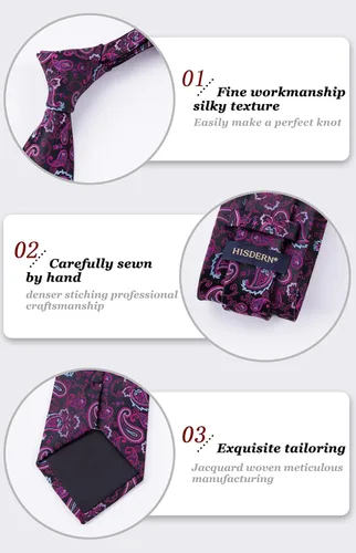 Vista 214 de HISDERN Corbatas para hombre, corbata de cachemira y bolsillo cuadrado tejido clásico floral para hombre, corbata de fiesta de boda