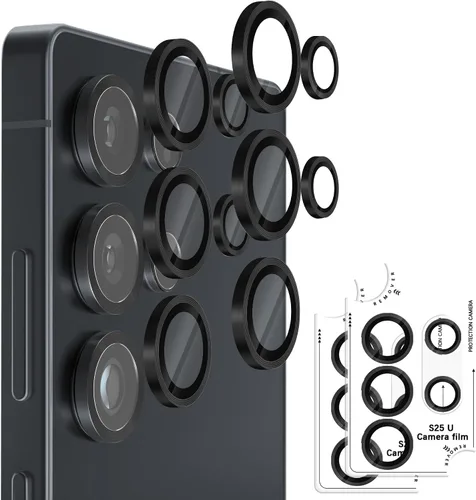 Vista 18 de Orzero Protector de lente de cámara compatible con Samsung Galaxy S25, bandeja de instalación de un solo paso, cubierta de vidrio con anillo