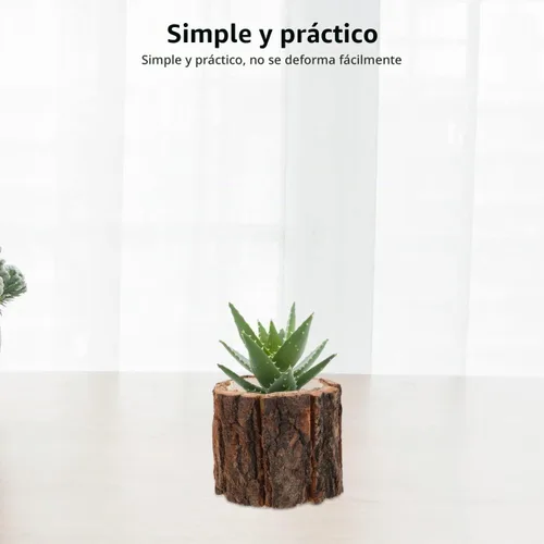Vista 4 de Happyyami 4 macetas de madera rústica para suculentas y plantas pequeñas, decoración de jardín para interiores y exteriores, maceta impermeable