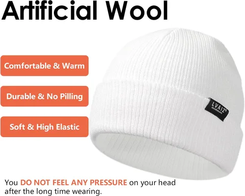Vista 2 de Gorros de invierno para mujer, gorro de punto suave con puños, gorra de reloj clásica elástica de punto cálido para hombres