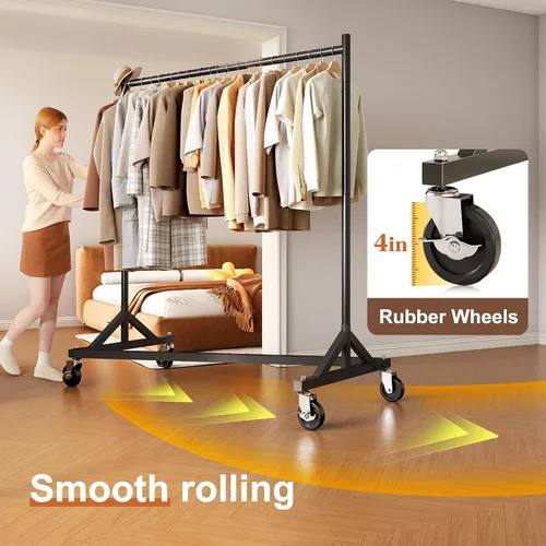 Vista 2 de HOKEEPER Perchero Z con capacidad para 500 libras, resistente perchero de ropa comercial para colgar ropa con ruedas, estante Z portátil