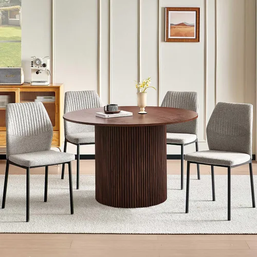 Vista 40 de Juego de 2 sillas de comedor de piel sintética marrón, cómodas sillas de cocina tapizadas sin brazos con patas de metal negro para sala de estar