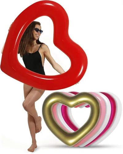 Vista 12 de LOTELI - Flotadores de piscina con forma de corazón originales para adultos, más gruesos y fuertes, flotadores inflables grandes para fiestas