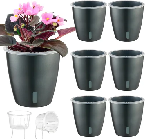 Vista 9 de Macetas de riego automático para plantas de interior, paquete de 16 macetas de riego automático con orificios de drenaje, macetas pequeñas