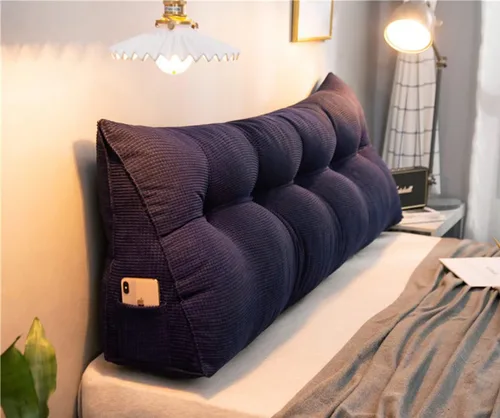 Vista 12 de Almohada triangular de cuña tamaño individual XL con un bolsillo lateral, cojín grande para cabecero, respaldo, almohadas de cuña con funda Gris