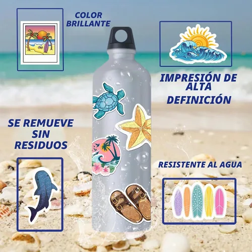 Vista 3 de 125 calcomanías de hidrofrask, calcomanías temáticas de playa oceánica para laptop, botella de agua, frascos de agua, pared, parachoques