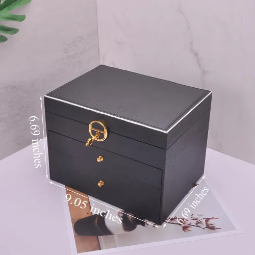 Vista 3 de Joyero para mujeres y niñas, soporte para aretes, collar de cuero de PVC, organizador de joyas, anillos, estuche de almacenamiento, con cerradura