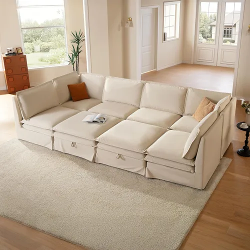 Vista 24 de Sofá modular lavable de gran tamaño de 89 pulgadas, sofá nube con funda totalmente extraíble, sofás seccionales para sala de estar, tela