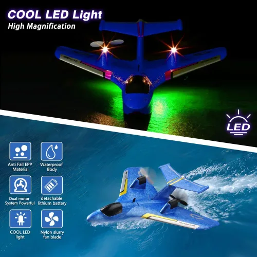 Vista 7 de Avión de agua a control remoto, avión RC para agua, tierra y aire, avión de control remoto, juguetes de combate volador, estabilizador de giroscopio