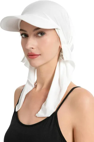 Vista 3 de ZLYC Gorro de quimioterapia para mujer, visera para la cabeza, bufanda preatada, gorra ligera de calavera Blanco sólido