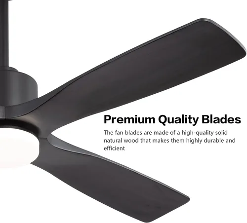 Vista 5 de WINGBO Ventilador de techo CC de 54 pulgadas con luces y control remoto, 4 cuchillas de madera maciza tallada, motor CC reversible de 6 velocidades