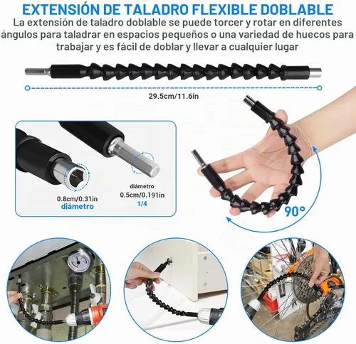 Vista 2 de Juego de 32 piezas de extensión de broca flexible, enchufe de junta giratoria de 1/4, 3/8, 1/2 pulgada, adaptador de enchufe hexagonal, taladro