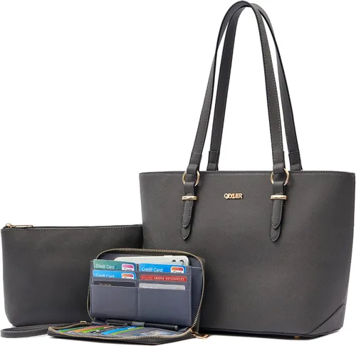 Vista 10 de Qiyuer - Juego de carteras y bolsos para mujer, bolso de trabajo, bolso de mano, bolso de hombro con asa superior, bolso con cartera a juego