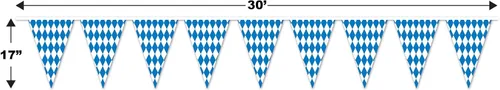 Vista 2 de Beistle Oktoberfest - Banderín bávaro, guirnalda de bandera a cuadros azules y blancos para celebraciones temáticas alemanas, decoraciones de fiesta