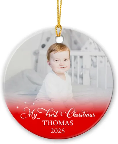 Vista 14 de Marco de fotos conmemorativo personalizado para mascotas, adorno de Navidad 2025, Un pedazo de mi corazón vive en el cielo, adorno de cerámica