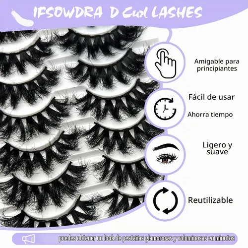 Vista 6 de IFSOWDRA Pestañas de visón Wispy D Curl ojo de gato gruesas pestañas