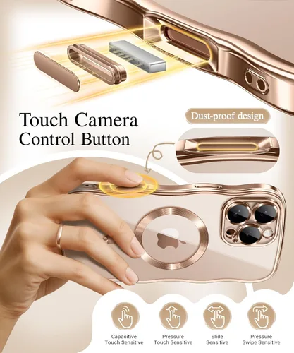 Vista 3 de GVIEWIN Funda para iPhone 16 Pro Compatible con MagSafe, Mejorada [Protección Completa de la Cámara][Marco de Ondas Lindo][Protección de Grado