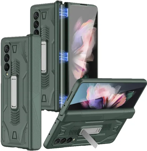 Vista 11 de Miimall Funda compatible con Samsung Galaxy Z Fold 3 con protección de bisagra, protector de pantalla de vidrio templado y función atril todo