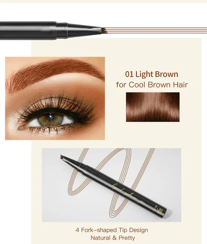 Vista 2 de Lápiz de cejas Microblading, lápiz líquido para cejas micro 4 puntas, lápiz de cejas de larga duración, resistente al agua y a las manchas, #01