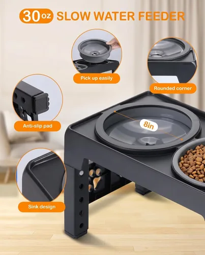 Vista 5 de LALOBLUE Cuencos elevados para perros, cuencos elevados de alimentación lenta para perros con tazón de agua antiderrames, el soporte para cuenco