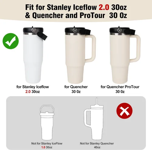 Vista 2 de Tapa de 30 onzas para vaso Stanley Iceflow 2.0, tapa abatible desmontable a prueba de fugas para Stanley Quencher y ProTour, cubierta superior