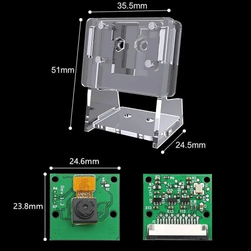 Vista 5 de RasTech - Módulo de cámara para Raspberry Pi 5MP 1080p OV5647 Cámara web con 1 soporte transparente y 3 cables de cinta para Raspberry Pi 5/Pi