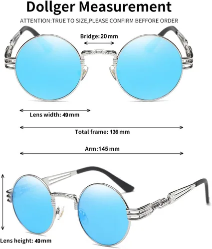 Vista 69 de Dollger Gafas de sol redondas Steampunk con marco de metal
