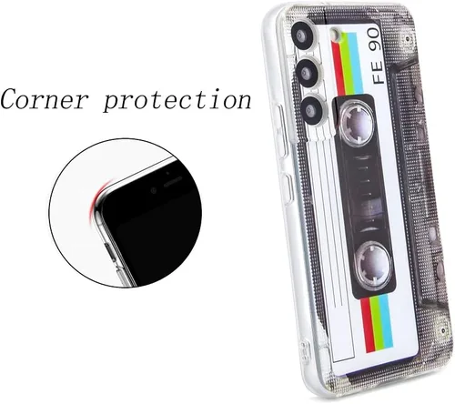 Vista 3 de FAteamll Funda para Galaxy S22 a prueba de golpes a prueba de arañazos con TPU suave parachoques retro cassette cinta caso compatible con Samsung