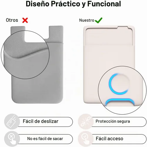 Vista 5 de oakxco Cartera de teléfono adherente, soporte seguro de silicona para tarjetas de teléfono, funda de bolsillo adhesiva para tarjetas de Beige