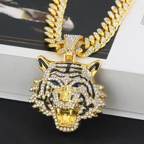 Vista 6 de hdyv5aa Cadena de eslabones cubanos de plata para hombre con colgante, collar de tigre de eslabones cubanos de Miami Ice Out de Miami, joyería