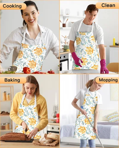 Vista 6 de Hugitout Delantal de chef unisex con correas ajustables y dos bolsillos para uniforme de trabajo, delantal impermeable