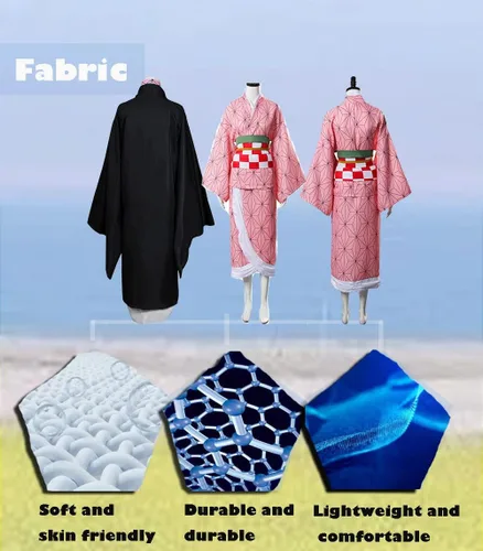 Vista 4 de Kamado Nezuko - Disfraz de cosplay de Nezuko, conjunto de kimono con peluca y traje de bambú para Halloween