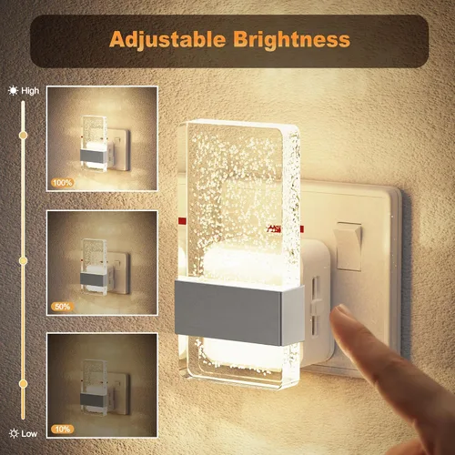 Vista 3 de JandCase Luz nocturna enchufable con sensor de atardecer a amanecer, brillo ajustable de 0-100 lúmenes, luz nocturna LED blanca cálida de 3000 K