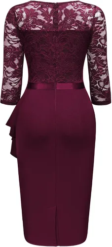 Vista 6 de Miusol Vestido de cóctel retro con cuello en V y encaje floral para mujer