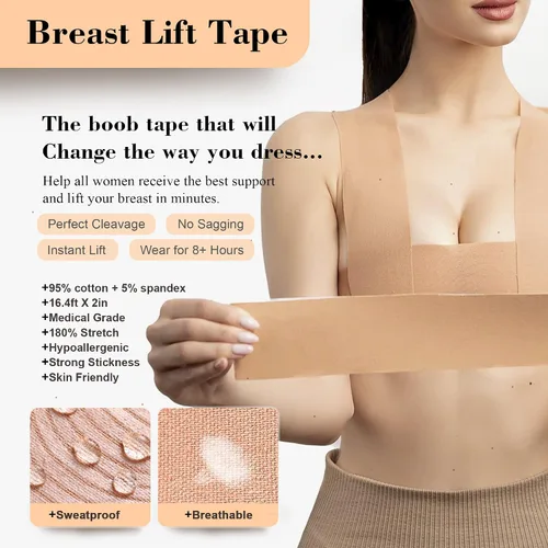 Vista 2 de BoobyTape, Breast Lift Tape & 10 Satin Nipple Covers,Boob Tape for A-DD Cup,Body Tape for Fashion,Bra Tape for Breasts Lift