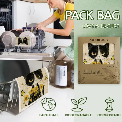 Vista 3 de Paños de cocina suecos para cocina, paños de esponja de celulosa, toallas de papel reutilizables que no rayan, trapos de cocina biodegradables