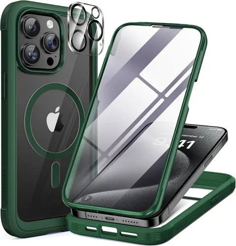 Vista 138 de Miracase - Funda magnética para iPhone 13 Pro Max de 6.7 pulgadas (compatible con MagSafe), transparente, completo, protector de pantalla de vidrio