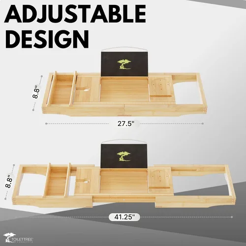 Vista 3 de ToiletTree Products Carrito de bañera de bambú con lados extensibles y soporte ajustable para libros (Deluxe)