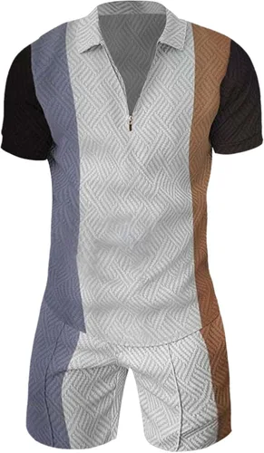 Vista 3 de Conjunto de camisa polo y pantalones cortos para hombre, trajes de verano, elegante, casual, de manga corta, traje de polo para hombre, 2 piezas