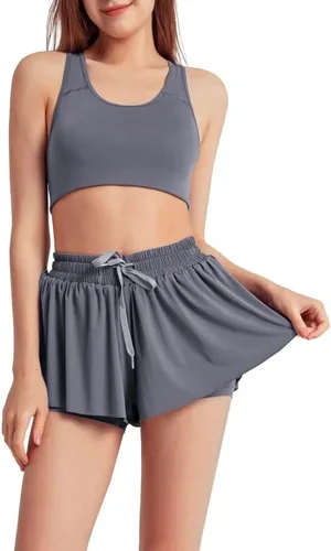 Vista 4 de Sovtemp Womens 2 in 1 Flowy Shorts Quick-Dry Running Yoga Shorts Drawstring Fitness Workout Athletic Shorts